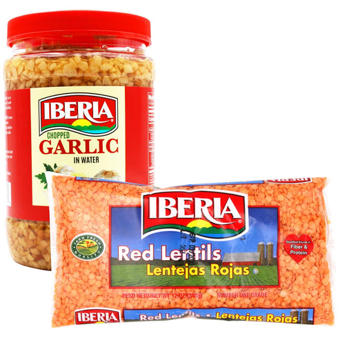 Iberia Chopped Garlic In Water, 32 oz + Iberia Red Lentil Beans,
