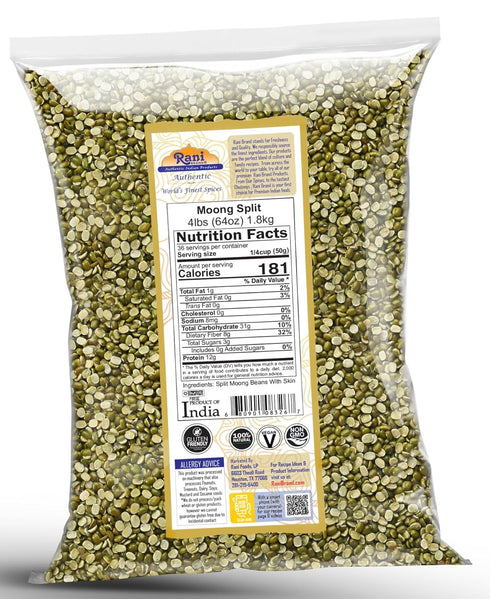 64oz (4lbs) 1.81kg Rani Moong Split (Split Mung Beans with Skin) Lentils Indian Bulk ~ All Natural | Gluten Friendly |
