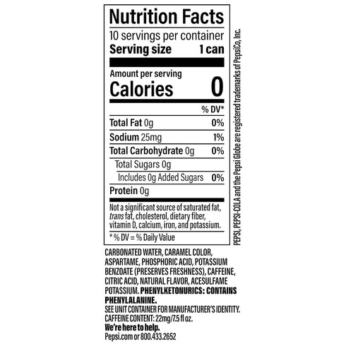 7.5 packs 10) Diet Pepsi Soda, Ounce Mini Cans, (Two