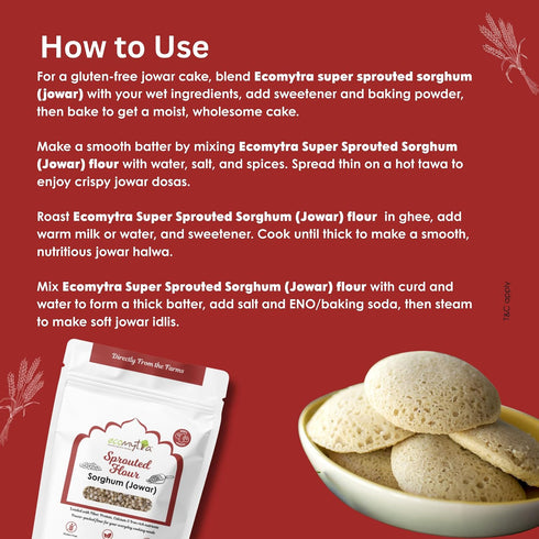 Ecomytra 100% 00% (16 oz (Pack 1)) Sprouted Sorghum Flour (Jowar) Gluten Free Ancient Grain Sprouted Great Millet High