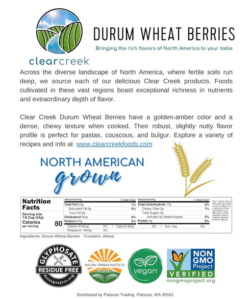 8 LBS (2-4 lb Clear Creek Certified Glyphosate Residue Free Durum Wheat Berries | bags) | Whole Grains | Used to mill