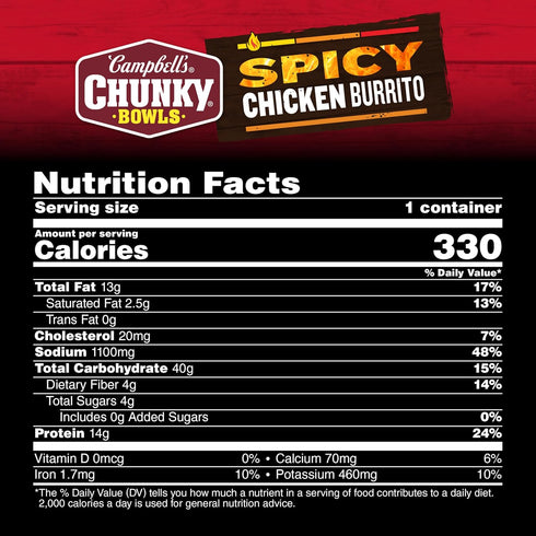 15.25 oz (Pack 3) Campbells Chunky Spicy Chicken Burrito Soup, Bowl