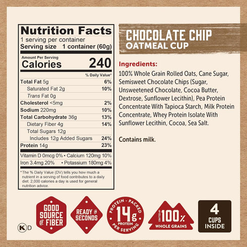 Pack: Kodiak Cakes Instant Oatmeal Cup Variety Peanut Butter Chocolate Chip, Maple & Brown Sugar, & Chocolate Chip