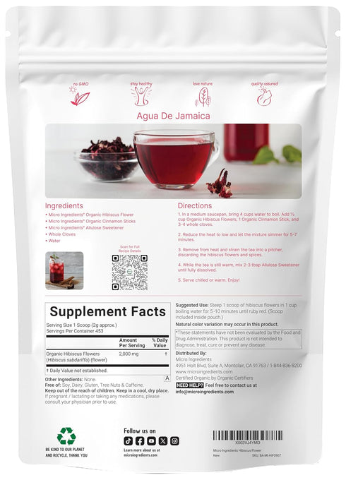 2lbs (450+cups) Organic Hibiscus Flowers, | Flor de Jamaica, Loose Leaf Tea for Hibiscus Tea Bags | Cut & Sifted Dried