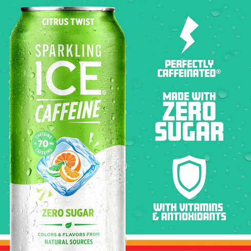 Vitamins,16 oz (Pack 12) Sparkling Ice Caffeine Citrus Twist Sparkling Water with Caffeine, Zero Sugar