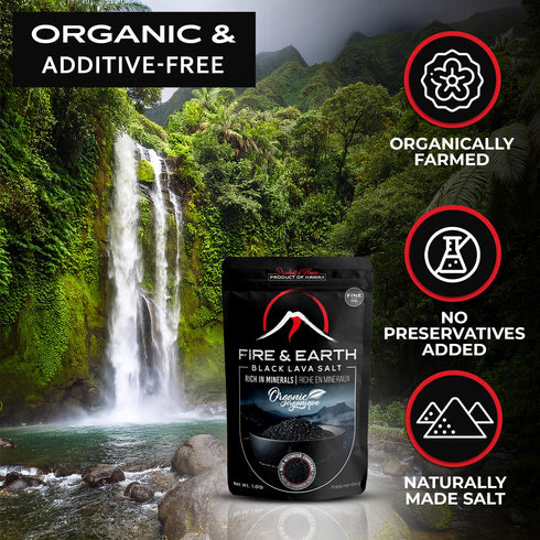 Fire & Earth 1.0lb Rimming Pack 1 - Organic Black Lava Salt - - Hawaiian Lava Black Sea Salt - Black Salt,- Gourmet