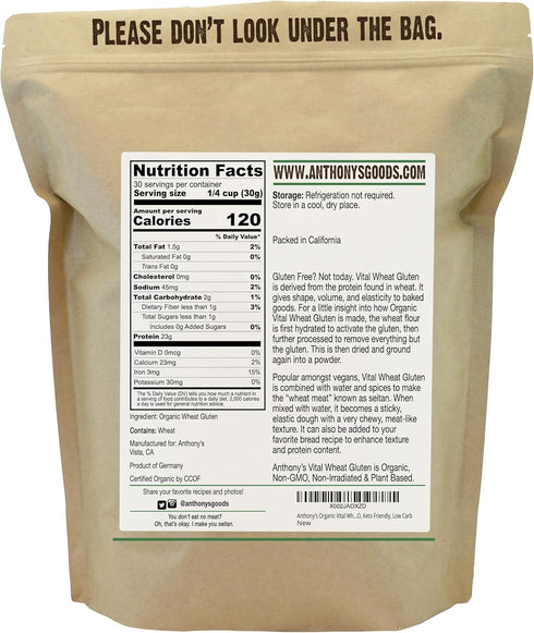 2 lb, Anthony's Organic Vital Wheat Gluten, High in Protein, Vegan, Non GMO, Keto Friendly, Low Carb