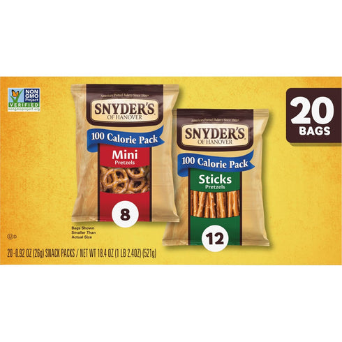 Pack 20 Count 0.92 Oz Snyder's of Hanover Variety Pretzels