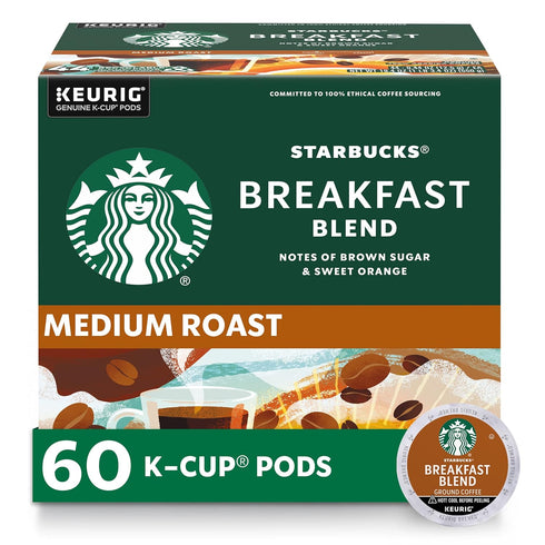 Starbucks K-Cup Coffee Pods, Medium Roast Hot or Iced Coffee, Breakfast Blend,