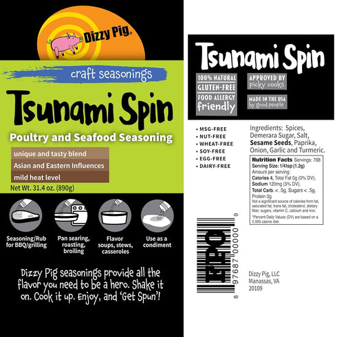 120lbs Dizzy Pig Tsunami Spin Asian Fusion Seasoning Rub (Quart Shaker) - Seasons Around of Food - Hand Made in the USA