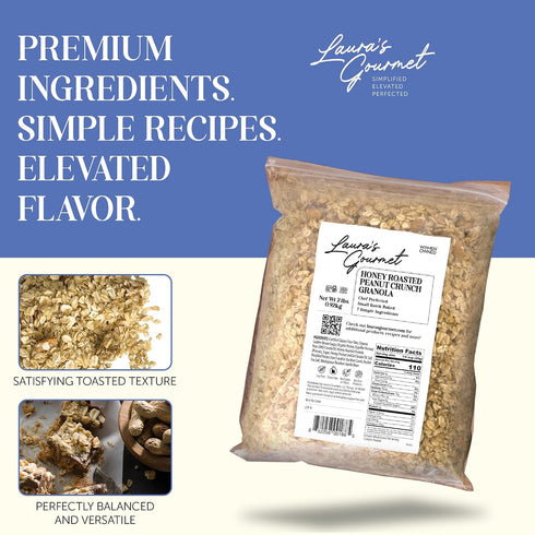 2 lb, Laura's Gourmet Granola Honey Roasted Peanut Crunch, Gluten-Free Oats, Vegetarian, Dairy & Soy Free Snack
