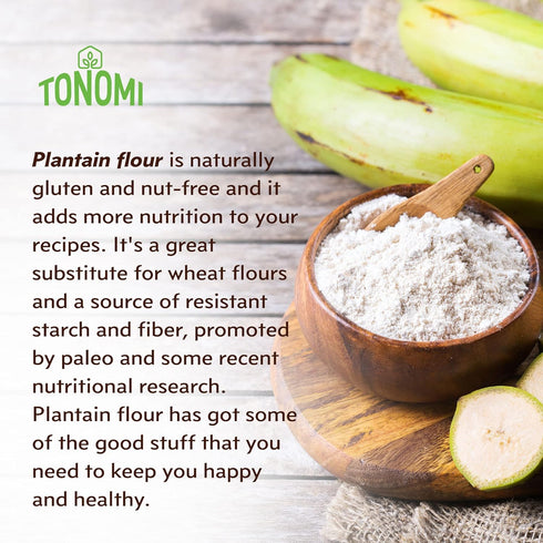 1lb Tonomi All Natural Plantain Flour, Certified Grain and Nut-free, Non-GMO, Gluten-Free All-Purpose Flour alternative