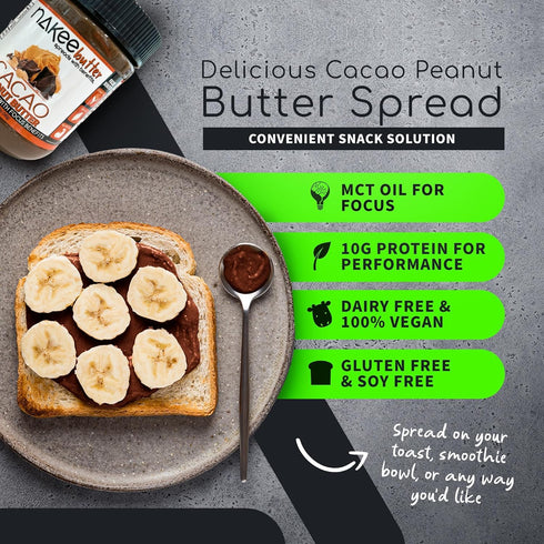 C8 Nakee Butter Focus Cacao Peanut Butter Jar - Gluten-Free, High-Protein, Keto, Low-Carb, & MCT Oil