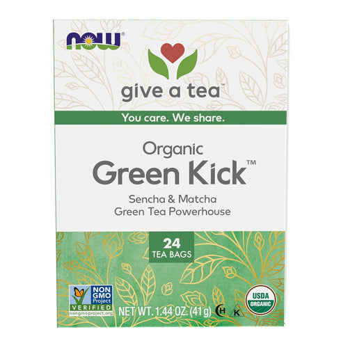 NOW Foods, Certified Organic Green Kick Tea, with Polyphenols, Premium Unbleached Tea