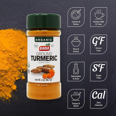 2 oz Badia Organic Turmeric Powder, Rich in Curcumin, Perfect for Cooking, Smoothies & Wellness