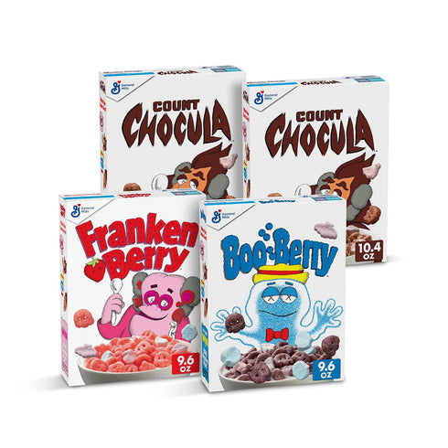 General Mills Cereal Monsters Cereal 4 Count (Franken Berry, Boo Berry, Count Chocula, Cereal)