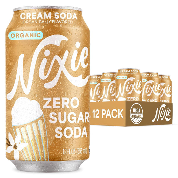 Nixie Organic Zero Sugar Soda, Cream Soda, Healthy Soda Pop, Non-GMO, 0