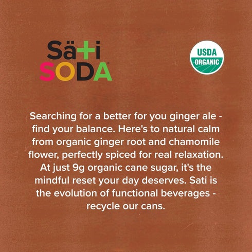 (9g), 12 Pack Sati Soda Ginger Functional Ginger Soda with Chamomile Low Sugar Organic Sparkling Drink for Calm
