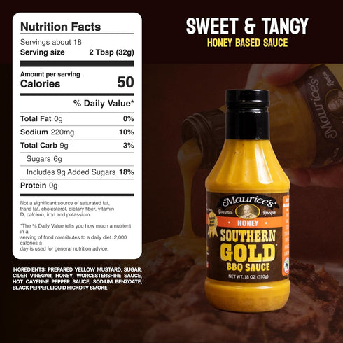 18oz (Pack 3) Maurices Southern Gold BBQ Sauce, Honey Flavor Carolina Gold Barbecue Sauce with Sweet Flavor Authentic