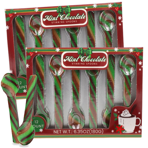 Christmas Mint Chocolate Candy Spoons, Hot Cocoa and Coffee Stir Sticks, Festive