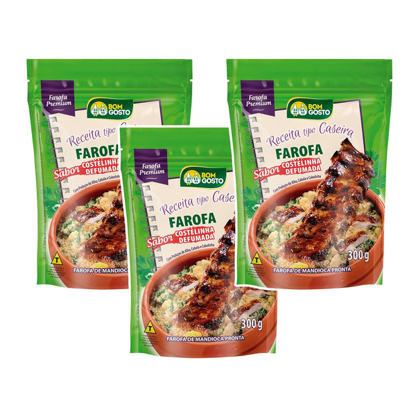 Bom Gosto | Seasoned Farofa Smoked Ribs | Ready-to-Eat Cassava Flour Mix, Brazilian Farofa