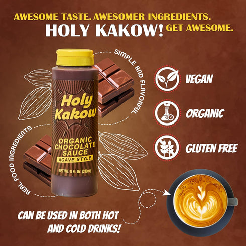 Holy Kakow Organic Chocolate Sauce - Chocolate Syrup, Organic, Sugar Free, Sweetened with Agave, Real Food Ingredients, Specific Flavor - 8oz, 1-Pack