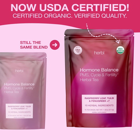 Organic Hormone Balance Tea for Women Raspberry Leaf, Vitex & Tulsi Herbal Hormone Balance Tea for PMS, PCOS