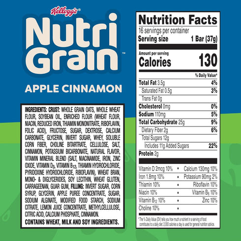 10g (3 48 Count) Nutri-Grain Breakfast Bars, Made with Whole Grains, Snack Bars, Apple Cinnamon Boxes