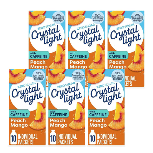 Crystal Light On The Go Peach Mango With Caffeine Drink Mix, 10-Packet