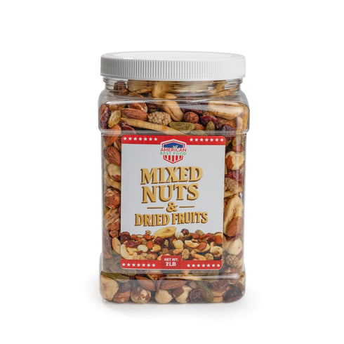 American Best Food Mulberries 2 lb Premium Mixed Nuts & Dried Fruits Jar Salted Almonds, Cashews, Hazelnuts, Banana