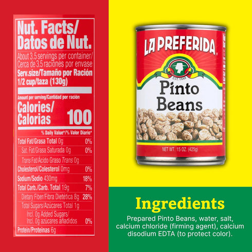 7g 6g 15oz. (Pack 6) La Preferida Canned Pinto Beans (Ready-to-Eat, Plant-Based Protein) A True Pantry Staple: Use