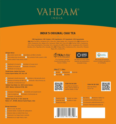 (100 Count) VAHDAM, India's Original Masala Chai Tea Bags No Added Flavoring | Blended w/Exotic Spices | Whole Leaf Tea