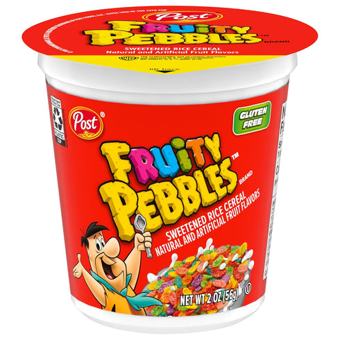 2 oz (Pack 12) Fruity PEBBLES Gluten Free Cereal, Sweetened Rice Crunch, On-the-Go Single Serve Breakfast, Cup