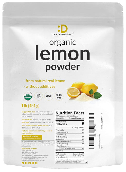 DEAL SUPPLEMENT 1lb Immune Organic Lemon Powder, Real Freeze-Dried Source Rich in Essential Vitamin C Natural Support