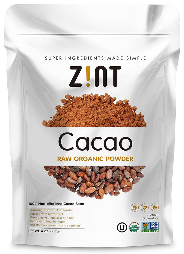 Zint Organic Cacao Powder (8 oz) - Paleo-Certified, Non-GMO, Anti-Aging Antioxidant Superfood, Gluten Free