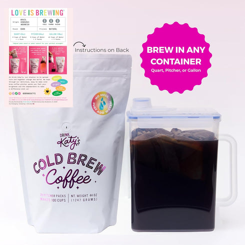 100 20 Packs Katys Cold Brew Coffee Bags (Makes Cups) Smooth, Low-Acid, No Bitter Aftertaste Medium-Dark Brazil Roast