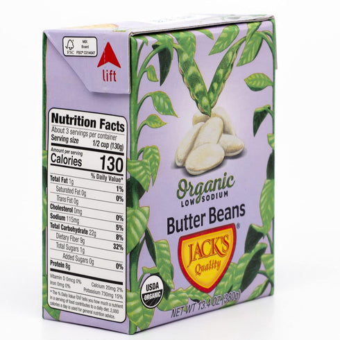 13.4 oz. (8 PACK) Jacks | Organic White Butter Beans | Filled with Protein & Fiber, Low Sodium & Non-GMO |