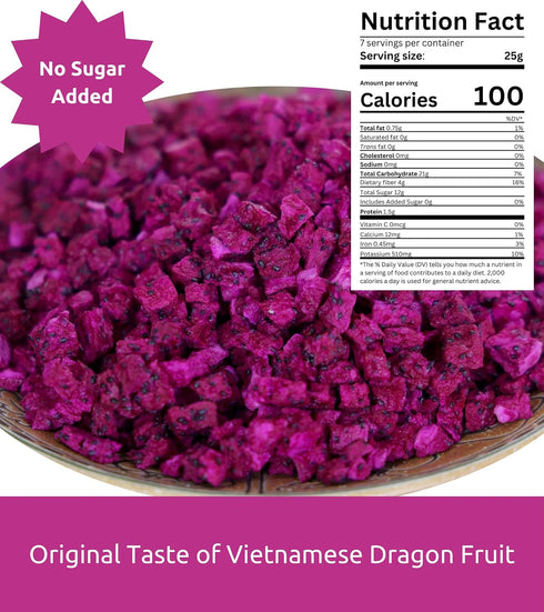 170g/6.0 Oz, 100% KAMVIVA Vietnam's Freeze Dried Dragon Fruit, Natural, Diced Dragonfruit, Red Pitaya Dry, No Sugar