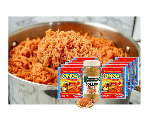 Onga Stew Seasoning, 50g, 10, 1 PACK (LARGE SIZE), Jollof Rice Seasoning, 3.8 oz, COMBO PACK