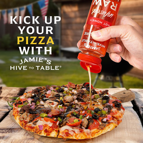 12 Oz 100% Jamie's Hive To Table Hot Honey, Natural Raw Honey Infused with Hot Pepper Gluten-Free, Non-GMO Spicy Kick