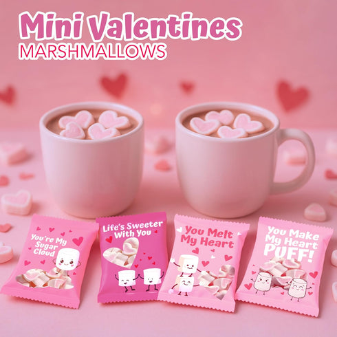 4E's (24 Packs) Novelty Heart Marshmallows Pink & White Valentine Marshmallows Mini Individually Wrapped for Hot