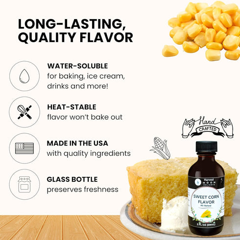 Natural Sweet Corn Flavor Extract, 2 oz Water-Soluble by Harvest Moon Delights for Baking Keto Cornbread