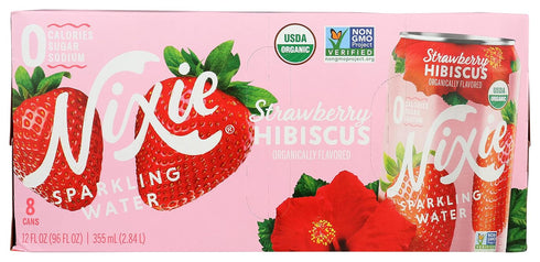 12 Oz, 8 Pack Nixie Sparkling Water, Water Sparkling Strawberry Hibiscus Organic, Fl
