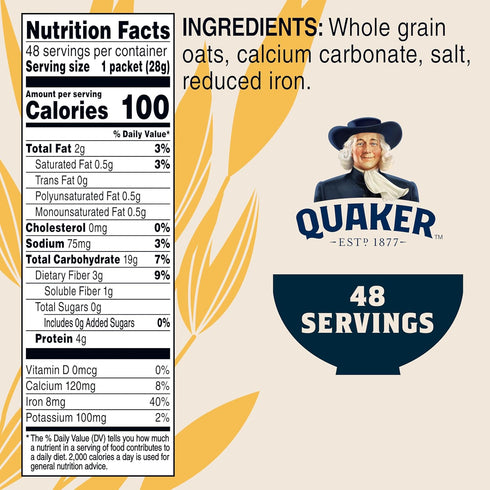 Packets, 0.98 48 Count (Pack 1 Quaker Instant Oatmeal, Original, Individual Ounce , of )