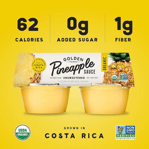 (Pack 4), 100% 4oz Golden Farms Pineapple Cups, Single Ingredient Healthy Snacks of Pure Fruit, No Added Sugar, Vegan