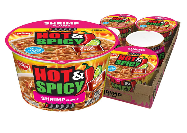 Nissin Hot & Spicy Ramen Noodle Soup, Shrimp, 3.27 Ounce (Pack of