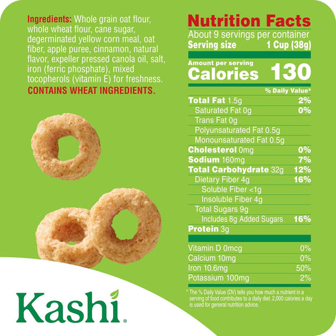 12.7oz (1 Kashi Breakfast Cereal, Whole Grain, Fiber Cereal, Apple Cinnamon Loops, Box Box)