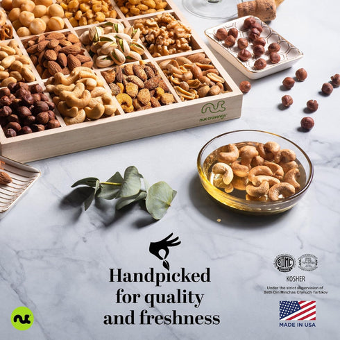 (12 Package NUT CRAVINGS Gourmet Collection - Thank You Appreciation, Nuts Gift Basket with TY Ribbon + Greeting Card