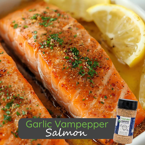 5.2 oz FreshJax Vampepper Organic Garlic Pepper Blend | Burger Seasoning, Fish, Pork Chop, Mashed Potatoes |