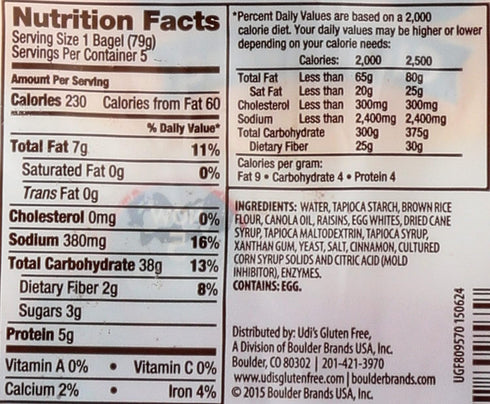 Udi's Gluten Free Bagels with Cinnamon and Raisin Flavor